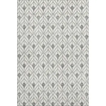 5' X 8' Gray And Ivory Geometric Washable Area Rug With UV Protection