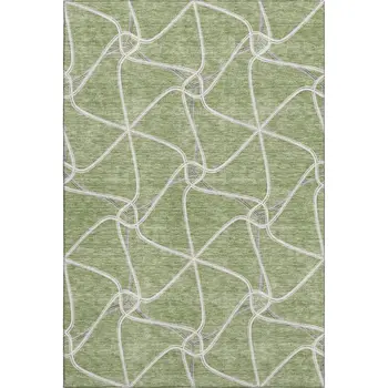 5' X 8' Artichoke Green And Ivory Geometric Washable Area Rug With UV Protection