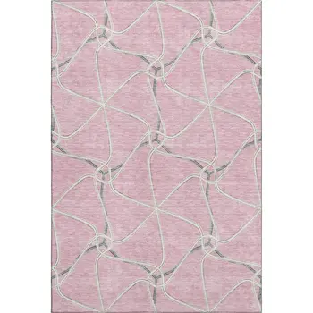 8' X 10' Pink Ivory And Gray Geometric Washable Area Rug With UV Protection