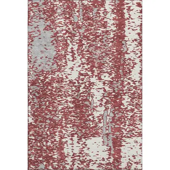 5' X 8' Burgundy Ivory And Gray Abstract Washable Area Rug With UV Protection