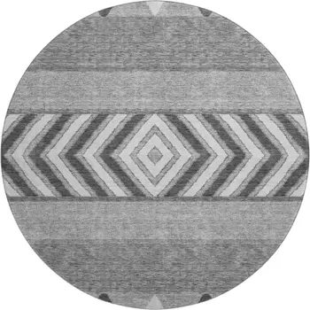 8' Gray Charcoal And Silver Southwestern Washable Round Rug With UV Protection
