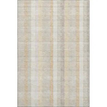 10' X 14' Ivory Beige And Gray Plaid Washable Area Rug With UV Protection