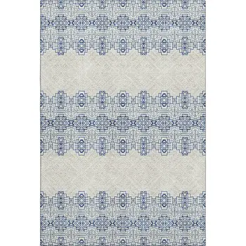 8' X 10' Navy Blue And Ivory Southwestern Washable Area Rug With UV Protection