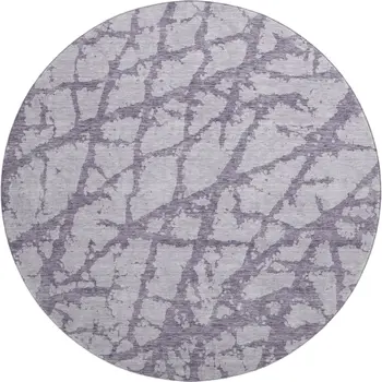 8' Lavender And Beige Abstract Washable Round Rug With UV Protection