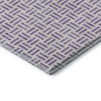10' X 14' Lavender And Ivory Geometric Washable Area Rug With UV Protection
