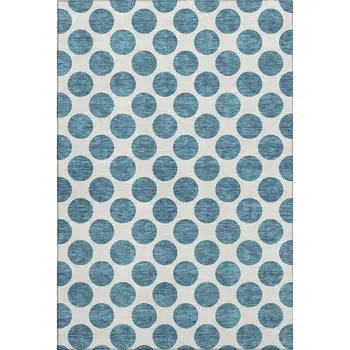 5' X 8' Teal And Ivory Polka Dot Washable Area Rug With UV Protection