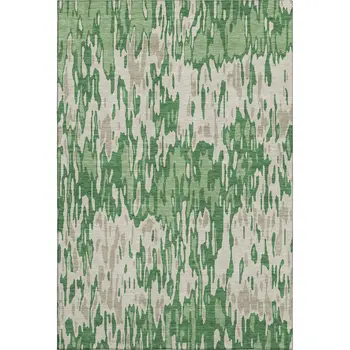 5' X 8' Green Beige And Taupe Striped Washable Area Rug With UV Protection