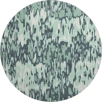 8' Sage And Ivory Striped Washable Round Rug With UV Protection