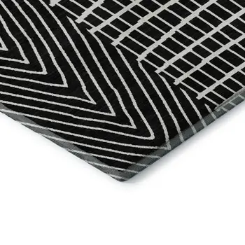 9' X 12' Black And Ivory Geometric Washable Area Rug With UV Protection