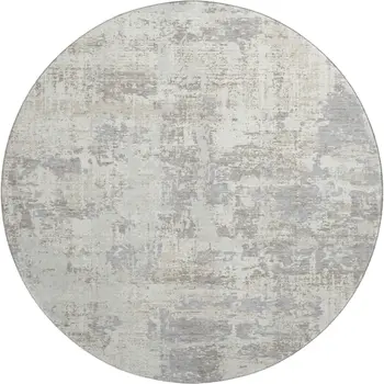 8' Ivory And Gray Abstract Washable Round Rug With UV Protection