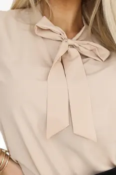 Numoco 140-25 Business blouse with long sleeves and front ties - beige