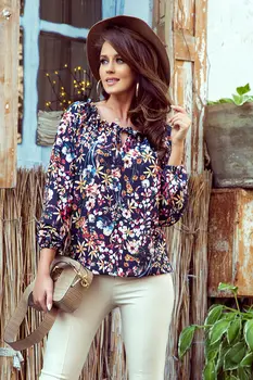 Numoco 271-2 Blouse with tie - colorful flowers