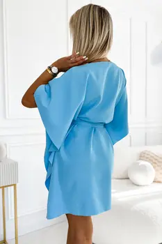 Numoco 287-26 SOFIA Butterfly dress with a binding at the waist - light blue