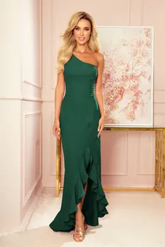 Numoco 317-3 One shoulder long dress - dark green