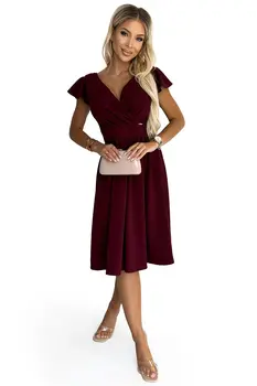 Numoco 425-4 MATILDE Dress with a neckline and short sleeves - Burgundy color
