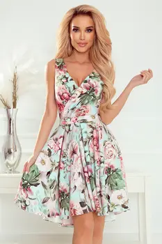 Numoco 478-1 MAYA Dress with longer back, neckline and belt - pink flowers