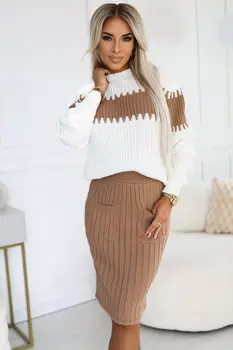 Numoco Basic 571-1 A two-piece warm sweater set - caramel + ecru