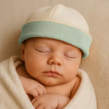Bonnet de Naissance en Coton Bio Blanc et Honey