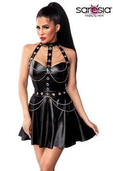 schwarzes Wetlook Minikleid 18289 - XL