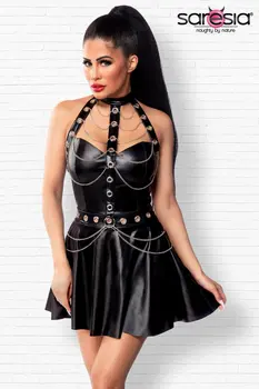schwarzes Wetlook Minikleid 18289 - XL
