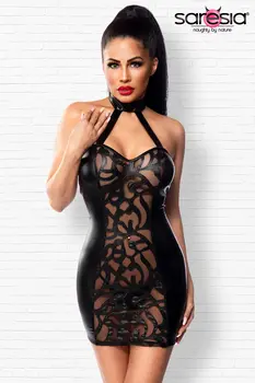schwarzes Wetlook Minikleid 18311 - 2XL