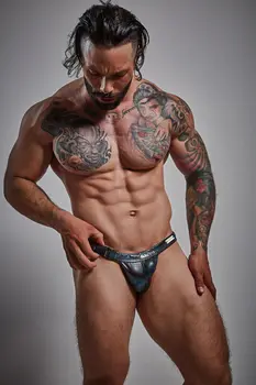 schwarzer Wetlook Clip Tanga Brief EMER4LD - XL