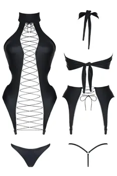 schwarze Corsage DDHekate001 + Strümpfe - XXL
