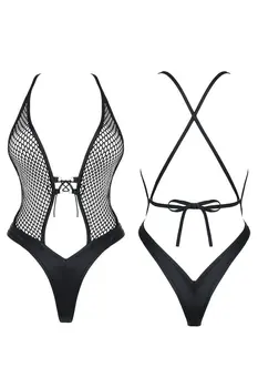 schwarzer Body DDTetyda001 + Netzstrumpfhose - XXL