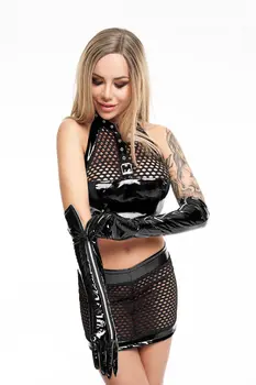 schwarze Lack Handschuhe GL705 - L/XL