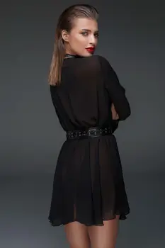 schwarzes Chiffon Minikleid mit choker F150 - 3XL