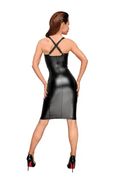 schwarzes Powerwetlook Kleid F180 - XXL