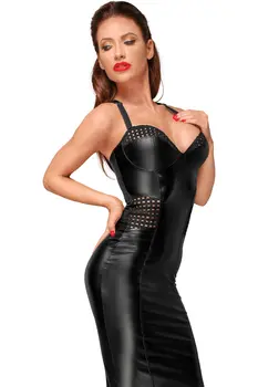 schwarzes Powerwetlook Kleid F180 - XXL
