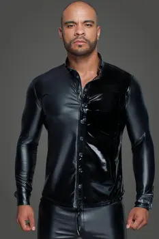 Long-sleeved Powerwetlook & PVC shirt H064- 3XL