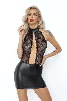 F279 Kurzes Powerwetlook Kleid - 3XL