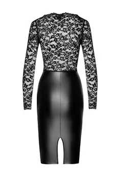 F295 halblanges Wetlook Kleid mit Spitze - 3XL