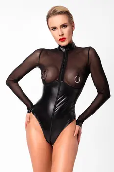 F321 Wetlook/Tüll Body mit Ringen - 3XL