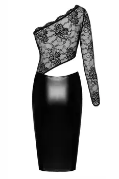 F339 halblanges Wetlook Kleid mit Spitze - 3XL