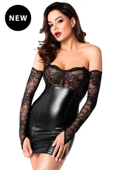 F340 Wetlook Minikleid mit Spitze - 3XL