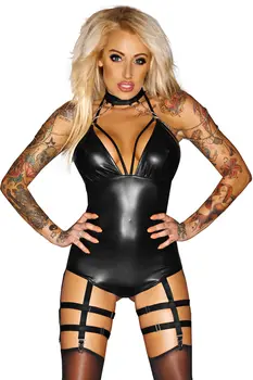 black body with garter belt F109 XL by Noir Handmade