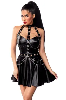 schwarzes Wetlook Minikleid 18289 - XL