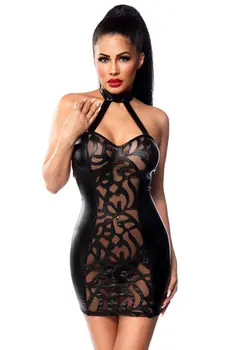 schwarzes Wetlook Minikleid 18311 - 2XL