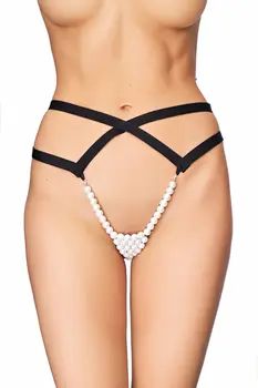 schwarzer Perlen-String-Tanga Lorica XL