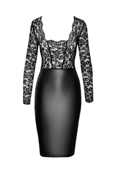 F295 halblanges Wetlook Kleid mit Spitze - 3XL