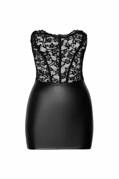 F300 Kurzes Powerwetlook Corsagen-Kleid mit Spitze - 3XL