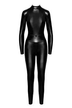 F319 Powerwetlook Catsuit mit Reißverschluss und Ring - 3XL