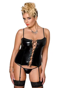 schwarzes Wetlook Gorset BES 6XL/7XL von Passion