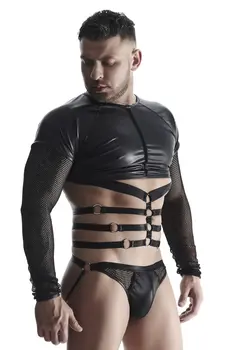 Herren Langarm-Shirt mit Harness TSH019 schwarz - XXL