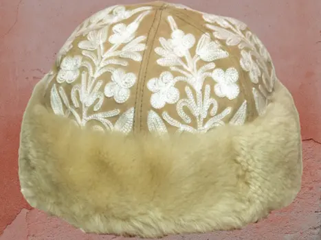 Handcrafted Suede Cream Embroidered Hat