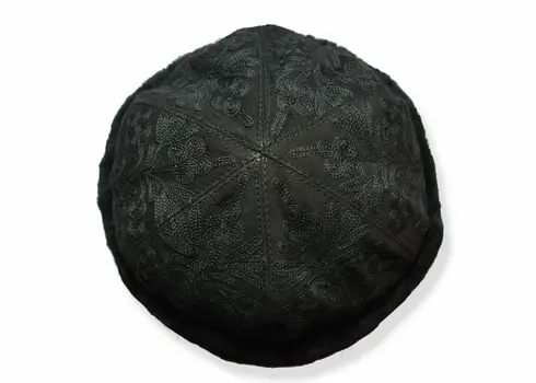 Handcrafted Suede Black Embroidered Hat