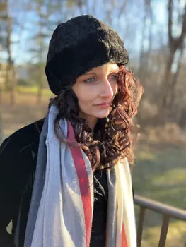 Handcrafted Suede Black Embroidered Hat
